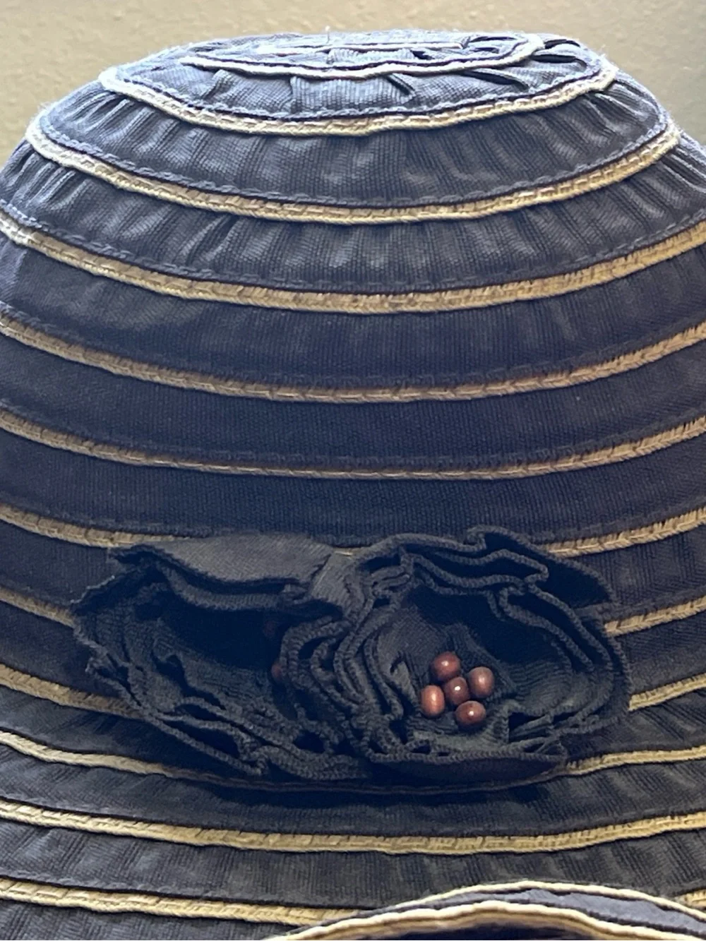 Peter Grimm Black Hat with Gold Trim and Flower Accent